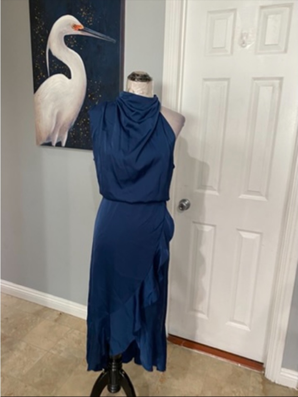 New Women XL KIRUNDO  Spring Summer Satin Mock Neck Wedding Guest Dress - Picture 8 of 11